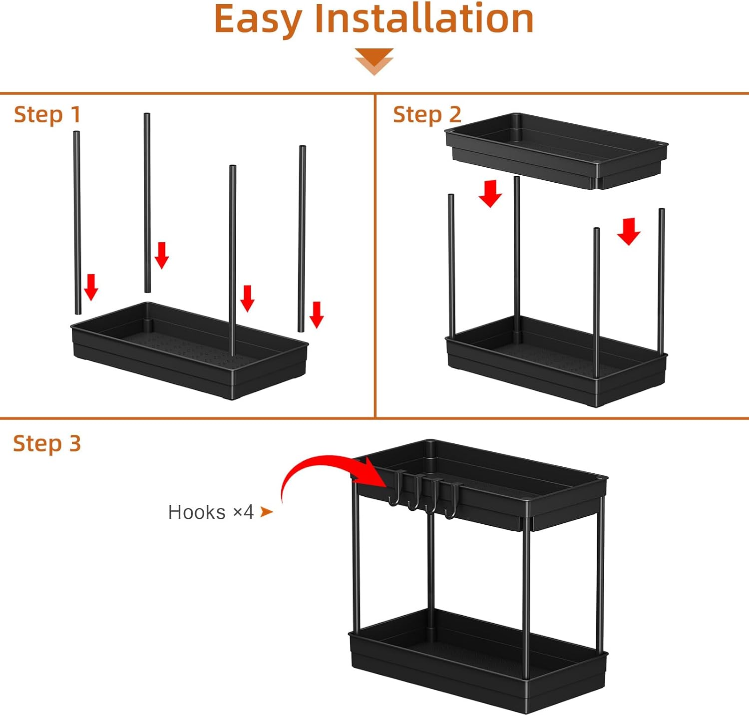 TidyTrove 2 Pack Under Sink Storage - Kitchen Storage and Organisation, 2 Tier Kitchen Under Sink Shelf, Multi-Purpose Organisation for Bathroom,Black