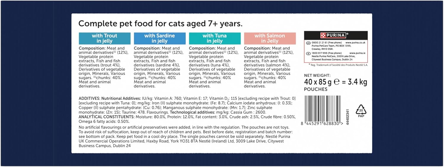 FELIX As Good As It Looks Senior Cat Food 7+ – Fish Selection in Jelly, 40x85g Chunks for Senior Cats, Complete & Balanced, No Colourants
