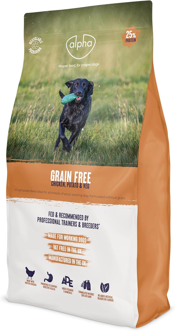 Alpha Grain-Free Working Dog Food | Hypoallergenic Nutritionally Complete Feed | Chicken, Potato, and Veg, 15kg