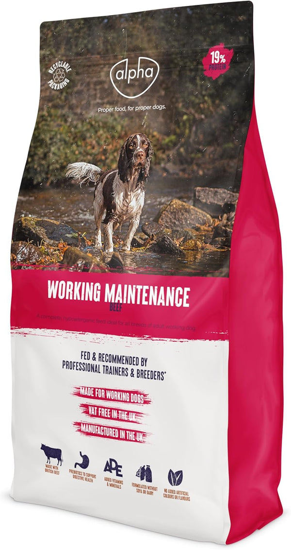 Alpha Adult Alpha Working Maintenance Dry Dog Food | Complete Nutrition for Older, Overweight or Less Active Dogs | British Beef, 15kg