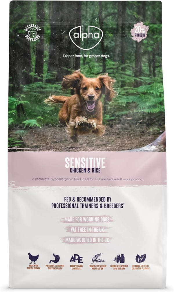 Alpha Sensitive Hypoallergenic Dry Dog Food | Complete Nutrition for Dietary Sensitivities | Chicken & Rice, 15kg