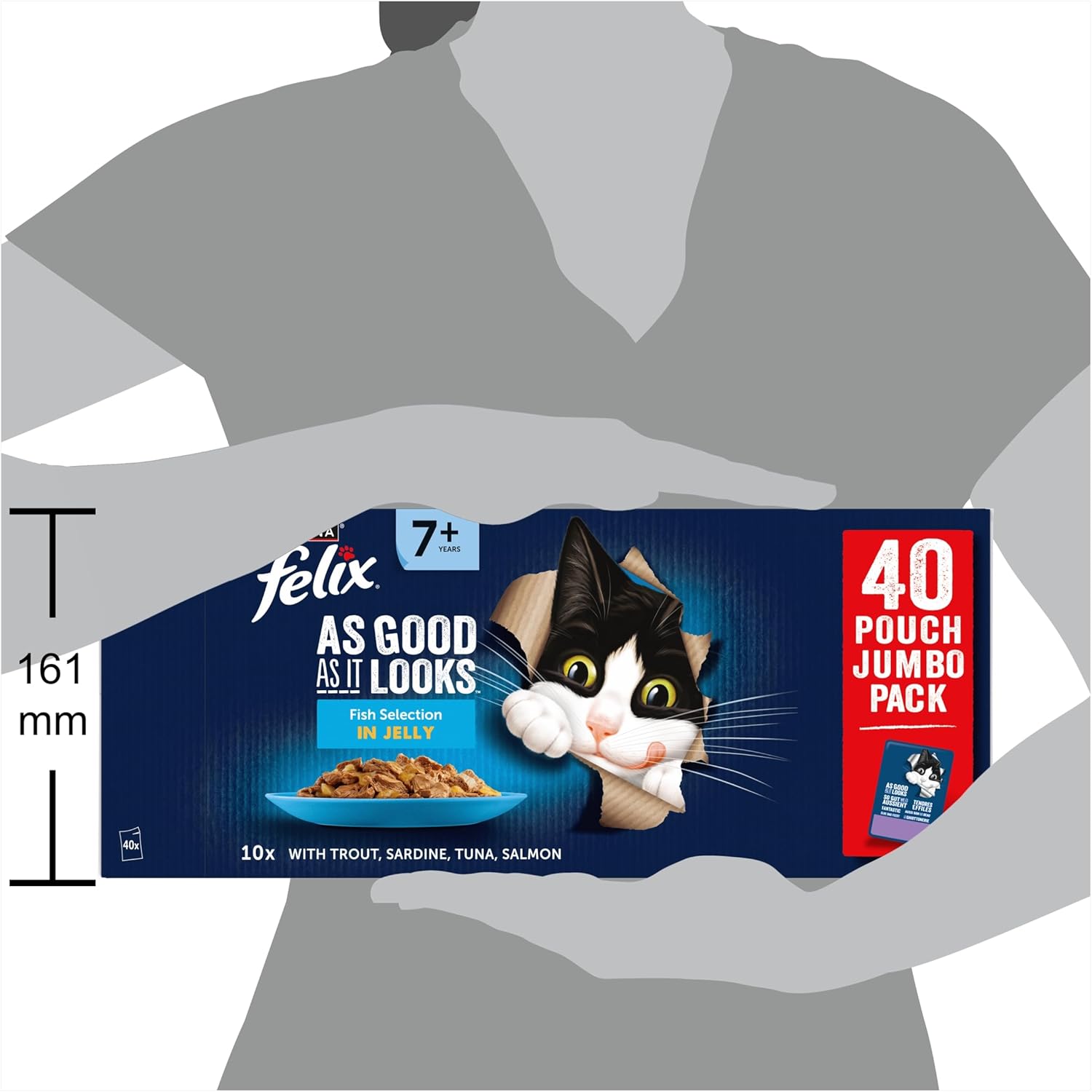 FELIX As Good As It Looks Senior Cat Food 7+ – Fish Selection in Jelly, 40x85g Chunks for Senior Cats, Complete & Balanced, No Colourants