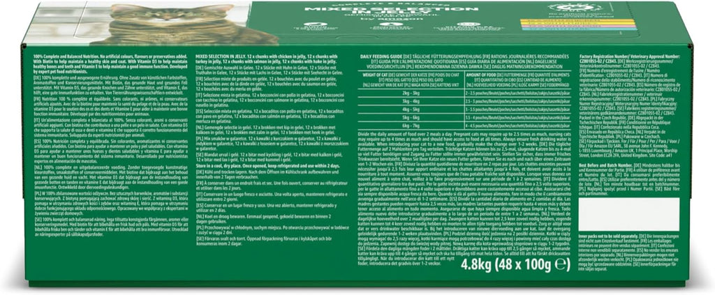 Grain-Free Complete Wet Food for Adult Cats, Mixed Selection In Jelly, 4.8 kg (48 pouches of 100g)