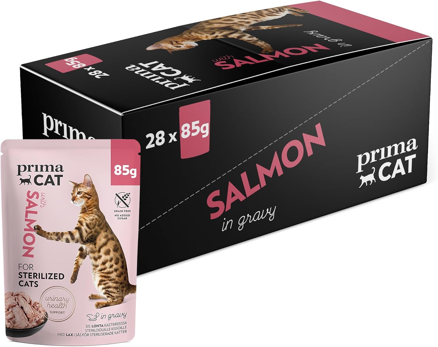 PrimaCat - Classic Complete Wet Cat Food, Salmon in Gravy Flavoured Cat Food, Sterilized, 28 pack of 85g- Amazon Exclusive