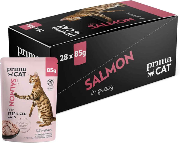PrimaCat - Classic Complete Wet Cat Food, Salmon in Gravy Flavoured Cat Food, Sterilized, 28 pack of 85g- Amazon Exclusive