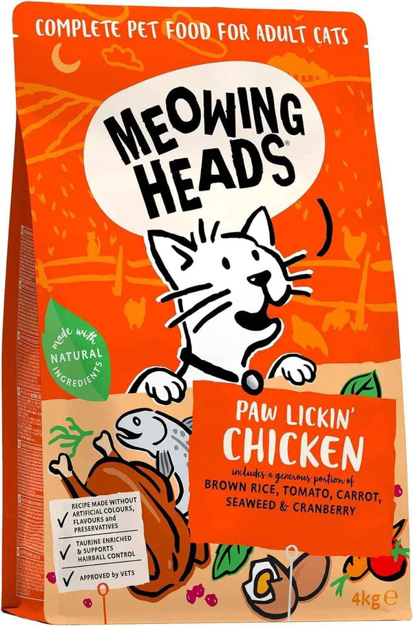 high protein cat food| Meowing Heads Paw Lickin' Chicken 4kg Dry Cat Food | 70% Natural Chicken & Fish - Vet Approved