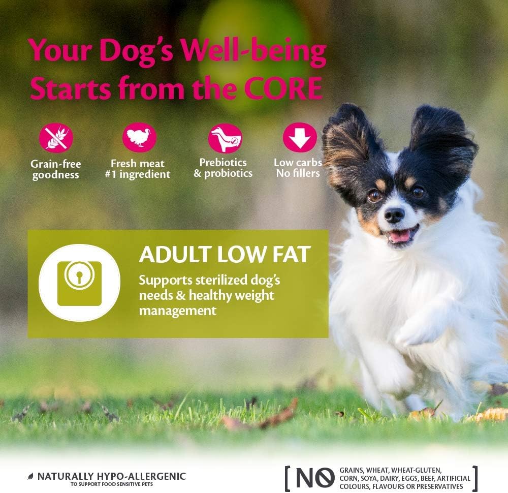 Wellness CORE Low Fat 5 kg, Turkey – Dry Dog Food for Small Breeds, Grain-Free, Natural, Hypoallergenic, Protein-Rich, High Meat Content, Supports Healthy Weight Management