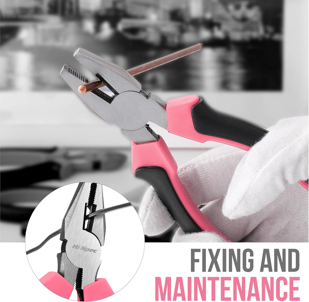 Hi-Spec Pink Small Tool Kit for Home DIY, Repairs & Crafts – 24pc Lady Tool Set with Mini Hammer, Pliers, Screwdriver Set, Hex Keys & Tape Measure in Compact Tool Box Case – Gift for Women