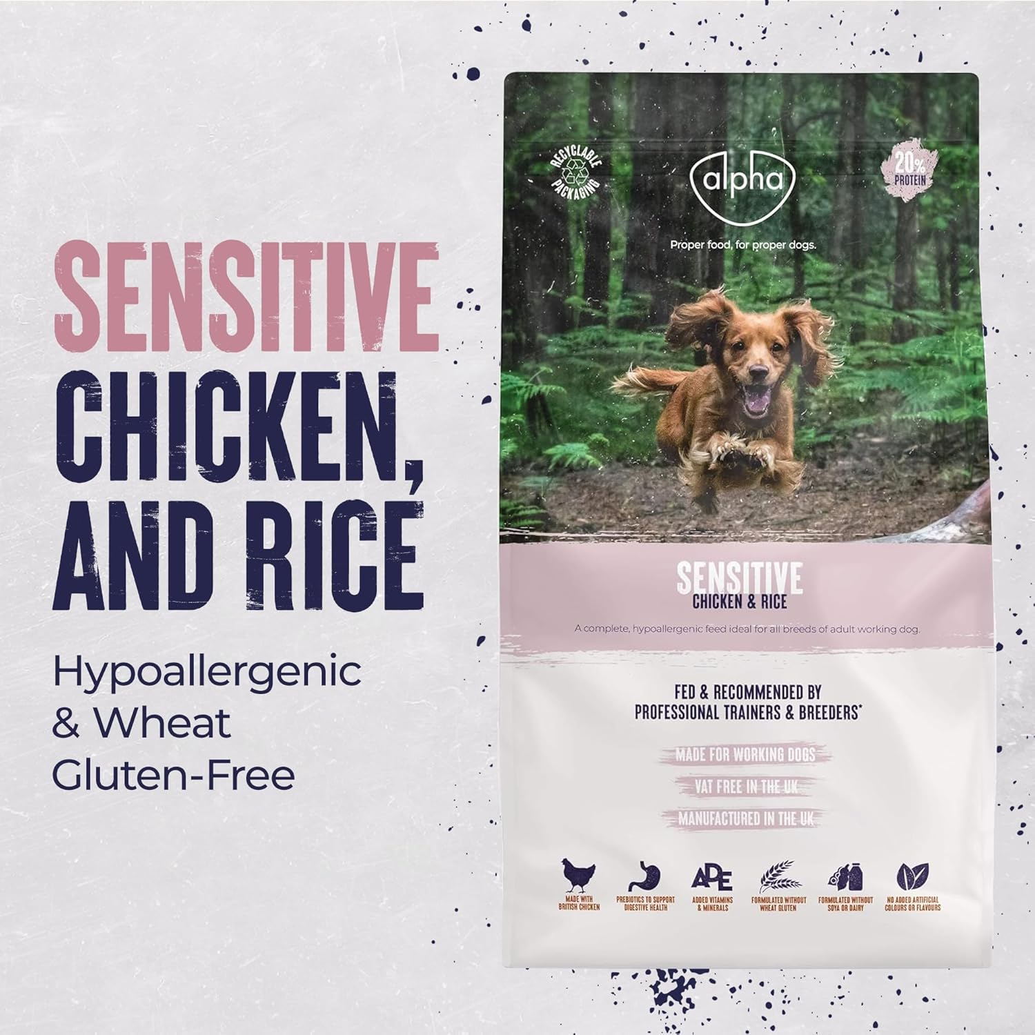 Alpha Sensitive Hypoallergenic Dry Dog Food | Complete Nutrition for Dietary Sensitivities | Chicken & Rice, 15kg