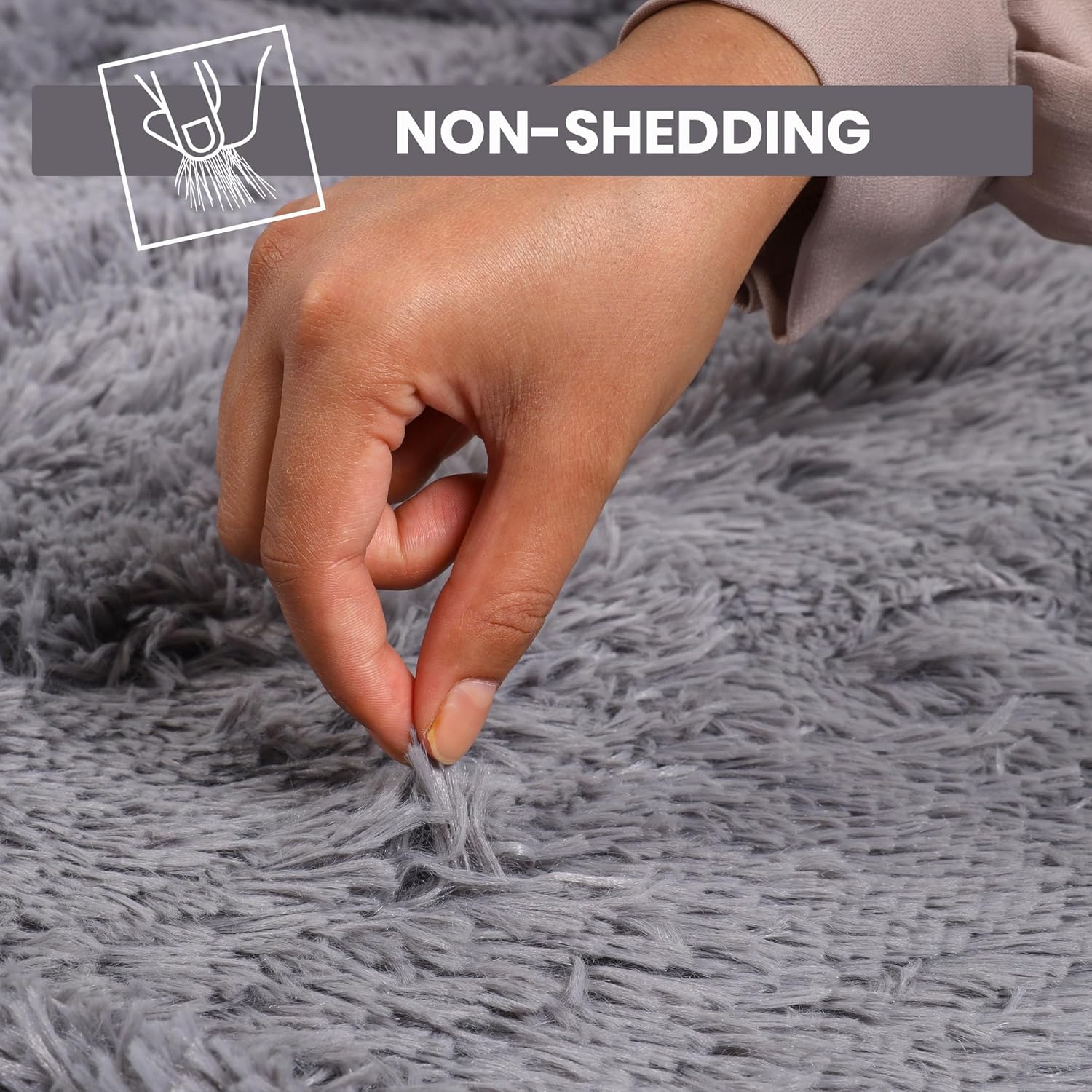 Aspire Homeware Grey Fluffy Shaggy Rug 120x170cm – Soft Large Non-Slip Modern Area Rug for Living Room & Bedroom, Thick Pile Carpet