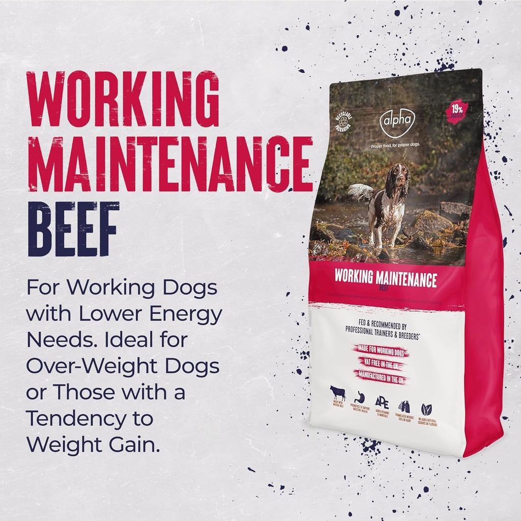 Alpha Adult Alpha Working Maintenance Dry Dog Food | Complete Nutrition for Older, Overweight or Less Active Dogs | British Beef, 15kg