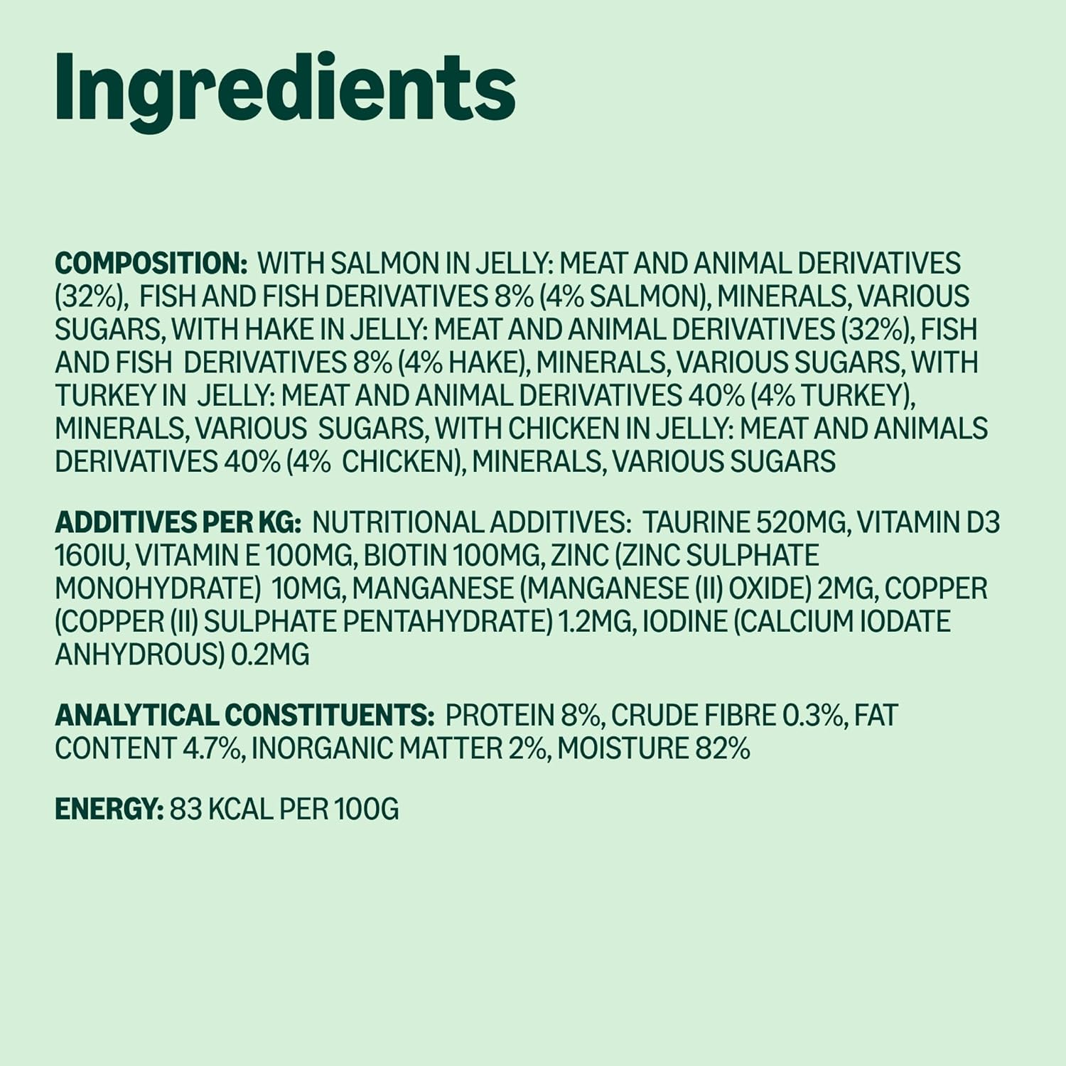 Grain-Free Complete Wet Food for Adult Cats, Mixed Selection In Jelly, 4.8 kg (48 pouches of 100g)