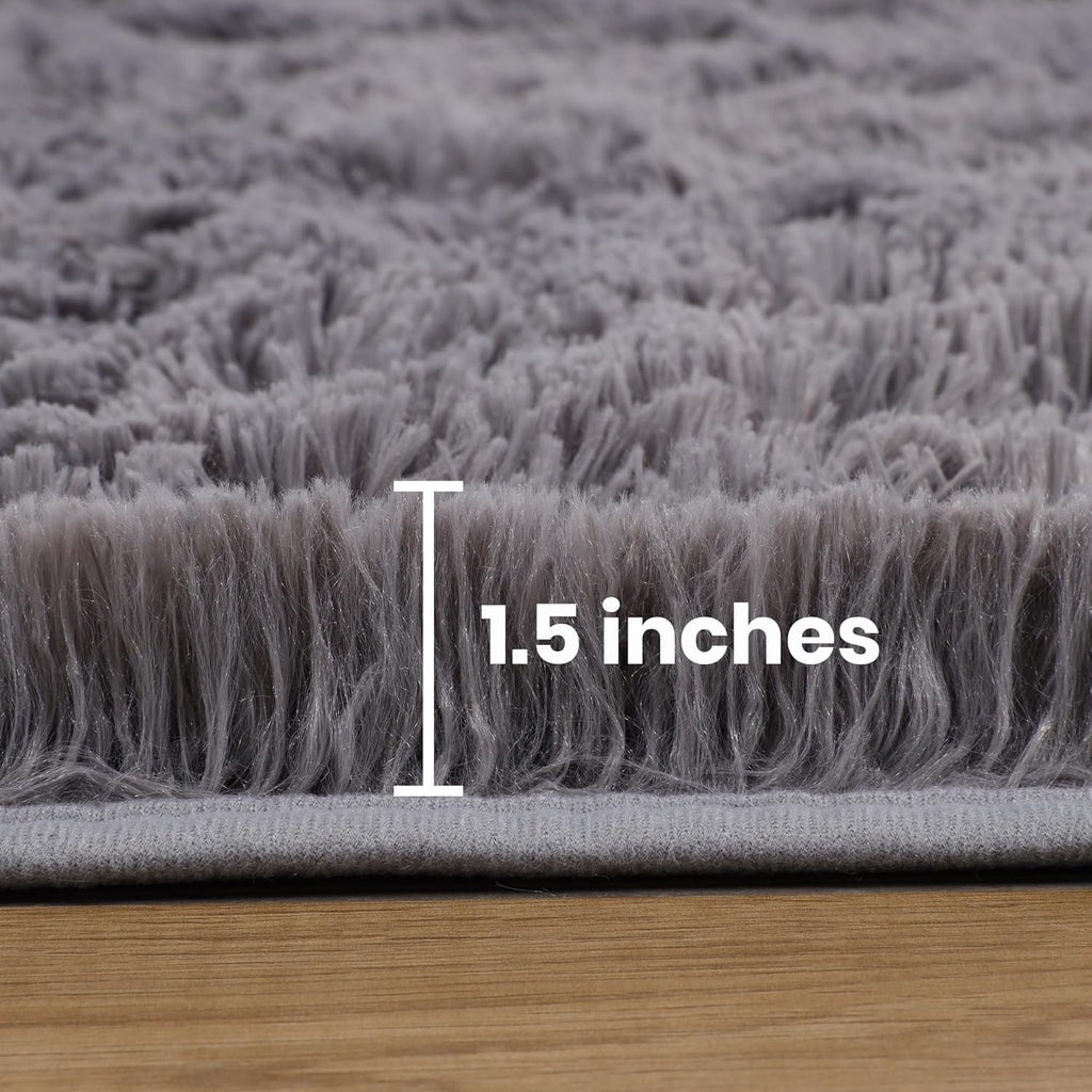 Aspire Homeware Grey Fluffy Shaggy Rug 120x170cm – Soft Large Non-Slip Modern Area Rug for Living Room & Bedroom, Thick Pile Carpet