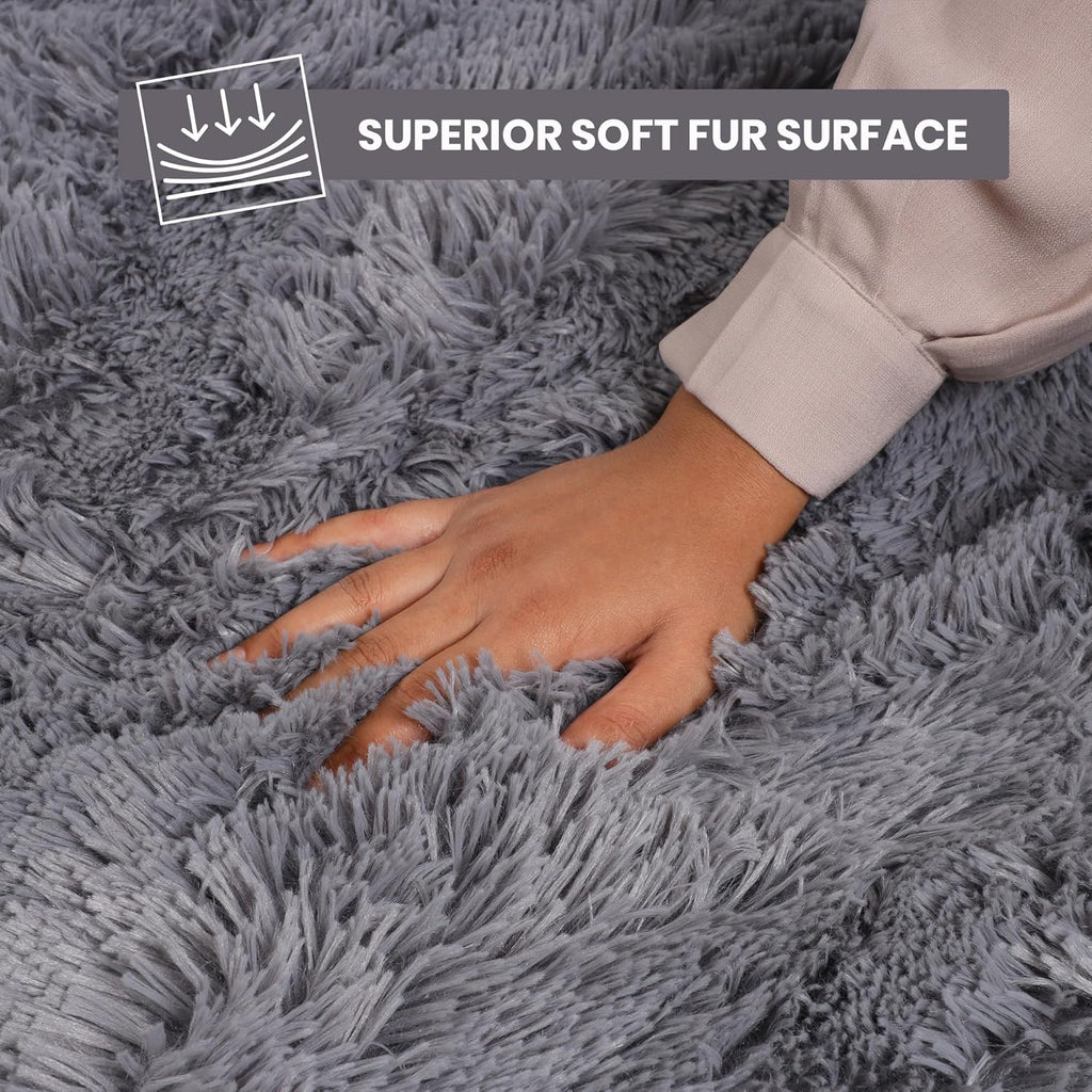 Aspire Homeware Grey Fluffy Shaggy Rug 120x170cm – Soft Large Non-Slip Modern Area Rug for Living Room & Bedroom, Thick Pile Carpet